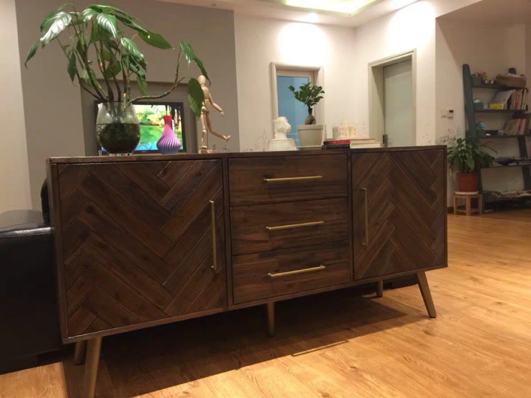 HACKEN Acacia Wood Herringbone Sideboard