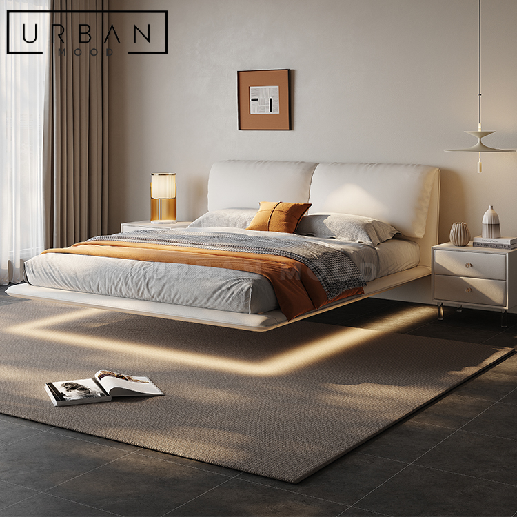 HOVER Modern Floating Leather Bedframe