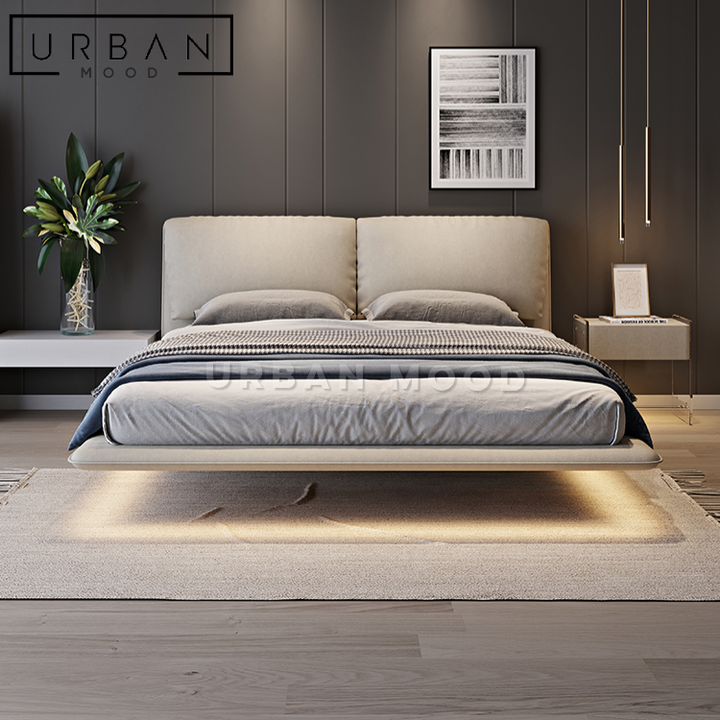 HOVER Modern Floating Leather Bedframe