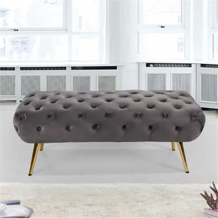 JANESS Velvet Tufted Button Ottoman Bench