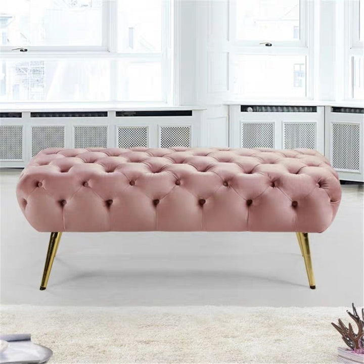 JANESS Velvet Tufted Button Ottoman Bench