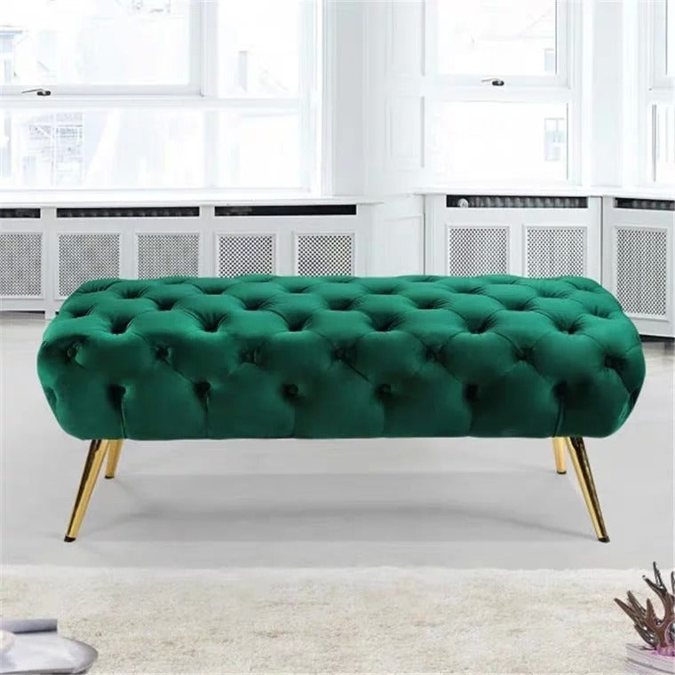 JANESS Velvet Tufted Button Ottoman Bench