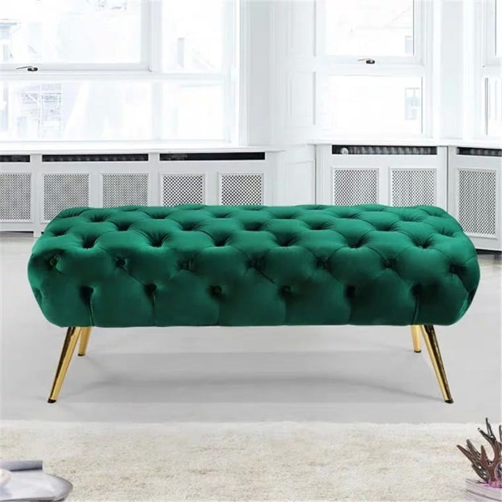 JANESS Velvet Tufted Button Ottoman Bench